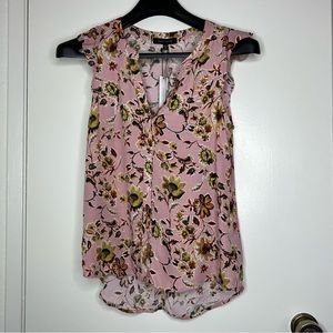 Sanctuary XS Top Women's Ruffled Floral Print Shell Blouse Pink Floral